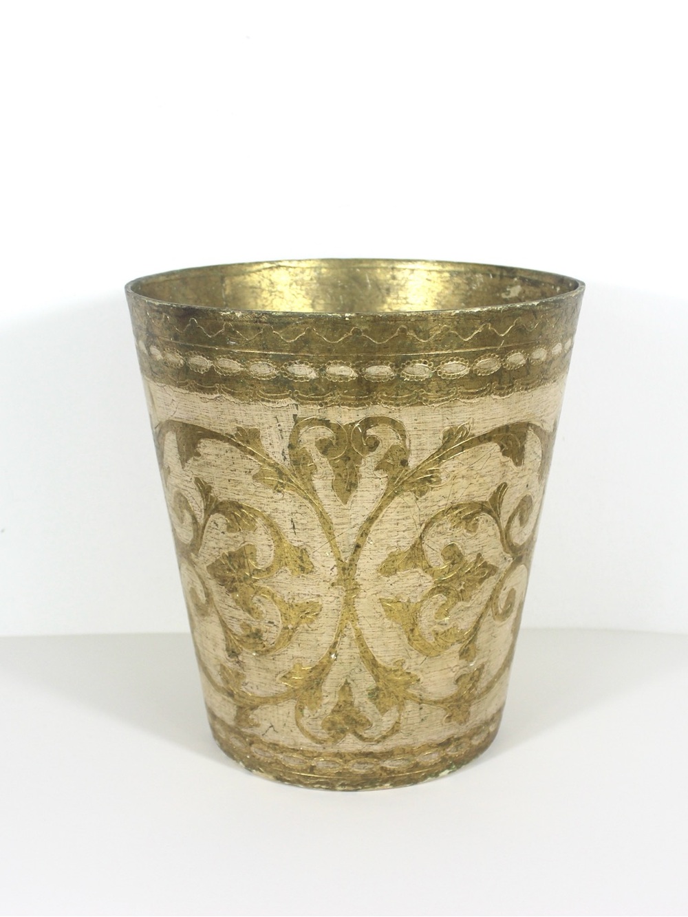 Vintage Italian Florentine Gilded Gilt Wood Waste Basket Gold Antique White